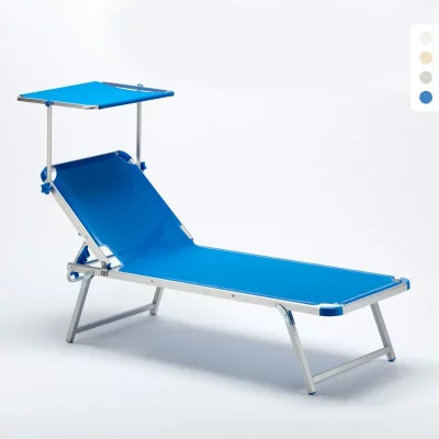 BEACH AND GARDEN DESIGN Bain de soleil en Aluminium pour lq plage avec parasol r&eacute;glable Nettuno, Couleur: Bleu