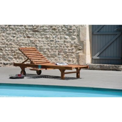 MACABANE Bain de soleil en teck huil&eacute; avec roulettes JARDITECK