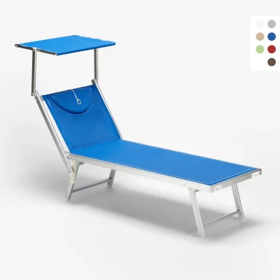 BEACH AND GARDEN DESIGN Bain de Soleil et transat professionnel en aluminium Santorini, Couleur: Bleu
