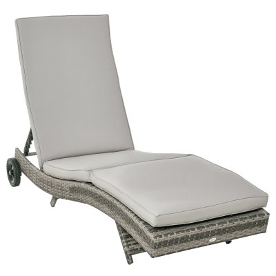 OUTSUNNY Bain de soleil inclinable 5 positions matelas r&eacute;sine tress&eacute;e gris
