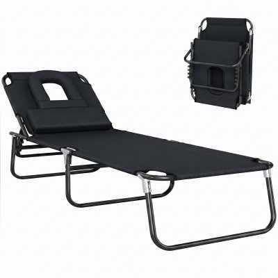 HOMCOM Bain de soleil inclinable pliable noir
