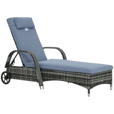 OUTSUNNY Bain de soleil inclinaison r&eacute;glable matelas accoudoirs r&eacute;sine gris