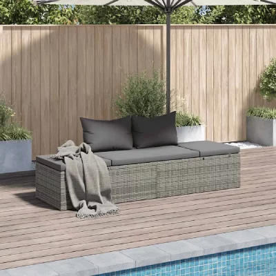 VIDAXL Bain de soleil r&eacute;glable polyester et r&eacute;sine tress&eacute;e gris nasher 43955
