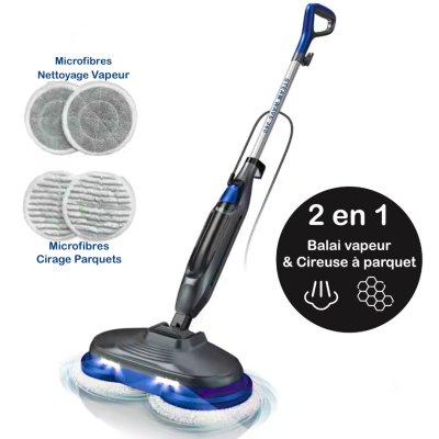 EZICLEAN Balai 2 en 1 : Nettoyeur Vapeur / Cireuse de Parquet &reg; Steam Wave 360