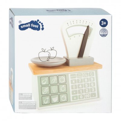 SMALL FOOT Balance en bois avec plateau de pes&eacute;e et indicateur de poids mobile