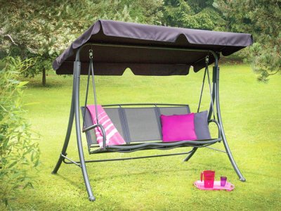 HOMEMAISON Balancelle de Jardin 3 Personnes - Anthracite - 194 x 126 x 163 cm