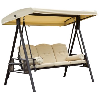 OUTSUNNY Balancelle de jardin 3 places grand confort beige
