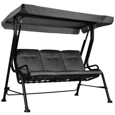 OUTSUNNY Balancelle de jardin 3 places toit r&eacute;glable polyester acier gris noir