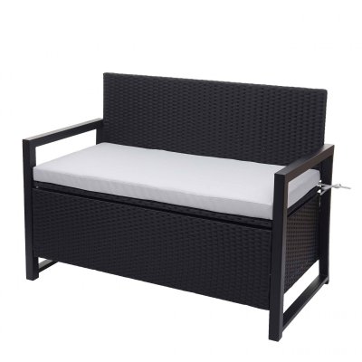 MENDLER Banc 2 places en polyrotin HWC-F39, banc de jardin anthracite, coussins gris