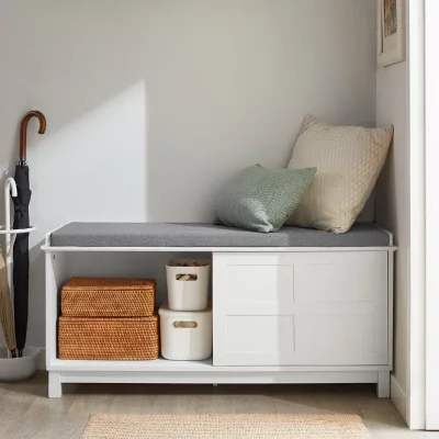 Banc &agrave; chaussures 2 portes effet bois blanc