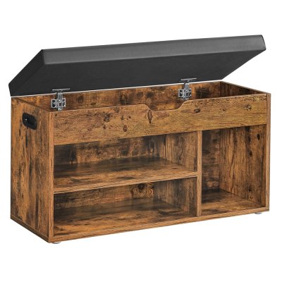 Banc &agrave; chaussures effet bois mousse polyur&eacute;thane marron rustique