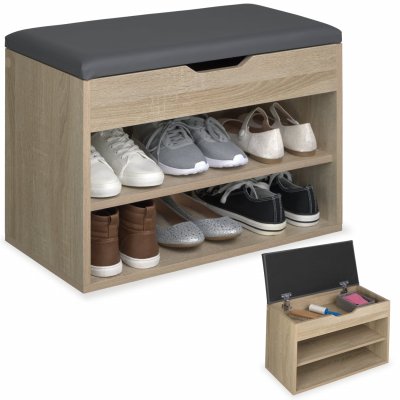 Banc &agrave; chaussures JASMINA avec coussin d'assise 60x30x43,5cm effet