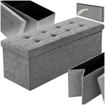 TECTAKE Banc coffre de rangement pliable en polyester 110x38x38cm gris clair