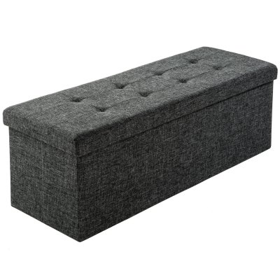 TECTAKE Banc coffre de rangement pliable en polyester 110x38x38cm gris fonc&eacute;