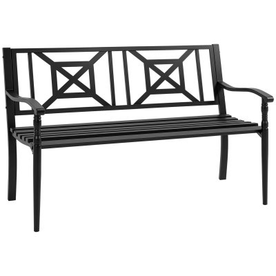 OUTSUNNY Banc de jardin 2 places style fer forg&eacute; m&eacute;tal thermolaqu&eacute; noir