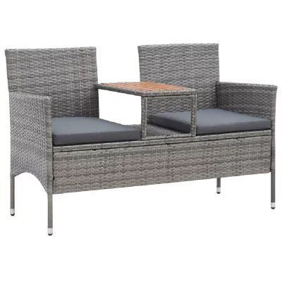 VIDAXL Banc de jardin 2places et table &agrave; th&eacute; 143cm R&eacute;sine tress&eacute;e Gris