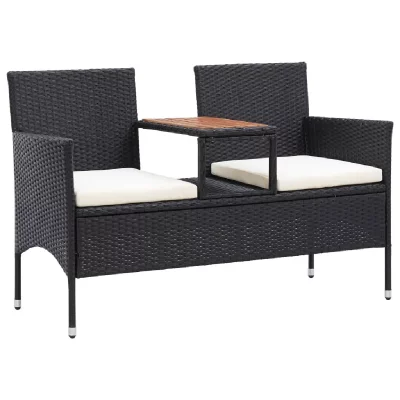 VIDAXL Banc de jardin 2places et table &agrave; th&eacute; 143cm R&eacute;sine tress&eacute;e Noir