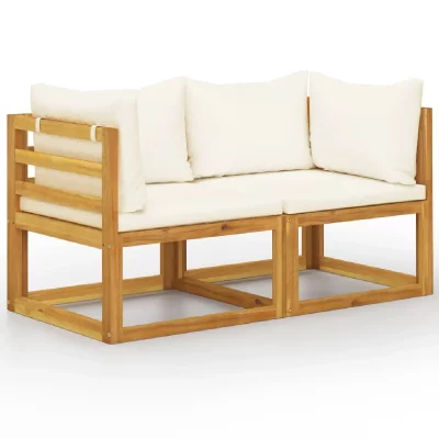 VIDAXL Banc de jardin &agrave; 2 places avec coussins blanc cr&egrave;me  Cream