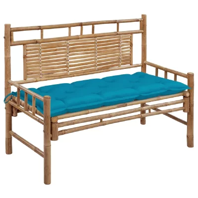 VIDAXL Banc de jardin avec coussin 120 cm Bambou  Bleu clair