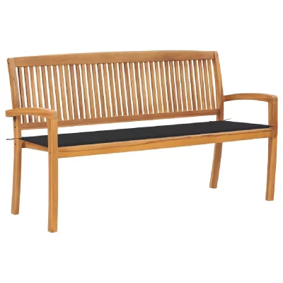 VIDAXL Banc de jardin empilable et coussin 159 cm Bois de teck massif3063306