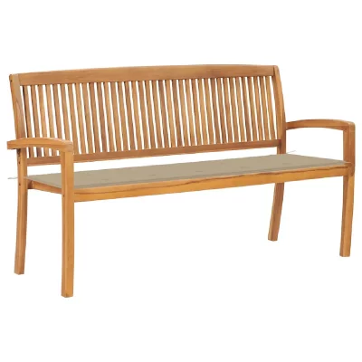 VIDAXL Banc de jardin empilable et coussin 159 cm Bois de teck massif3063309