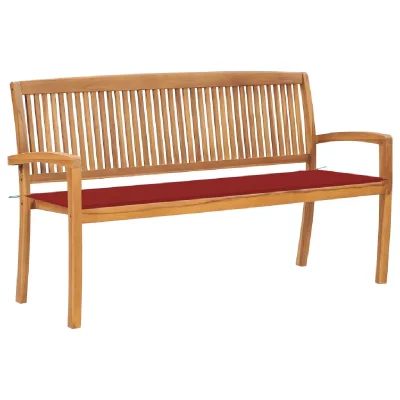 VIDAXL Banc de jardin empilable et coussin 159 cm Bois de teck massif3063312