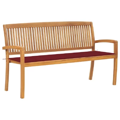 VIDAXL Banc de jardin empilable et coussin 159 cm Bois de teck massif3063315