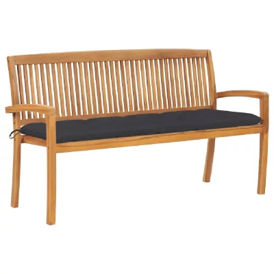 VIDAXL Banc de jardin empilable et coussin 159 cm Bois de teck massif3063321