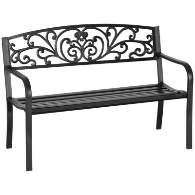 OUTSUNNY Banc de Jardin en Acier et Fonte Noir 2 Places - 