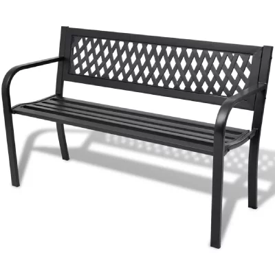 VIDAXL Banc de jardin en acier - Noir - 118 x 50 x 75 cm