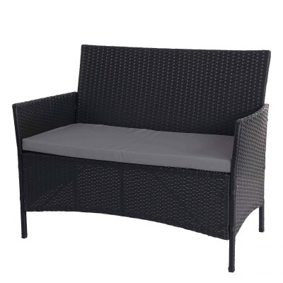 MENDLER Banc de jardin halden en polyrotin ~ anthracite, coussin anthracite