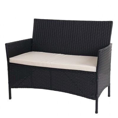 MENDLER Banc de jardin halden en polyrotin, banquette ~ anthracite, coussin cr&egrave;me