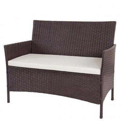 MENDLER Banc de jardin halden en polyrotin, banquette ~ marron chin&eacute;, coussin cr&egrave;me