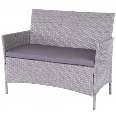  Banc de jardin Halden en polyrotin gris, coussin anthracite 