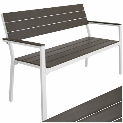 TECTAKE Banc de jardin Line 2 places en aluminium 128 x 59 x 88cm - gris clair/blanc
