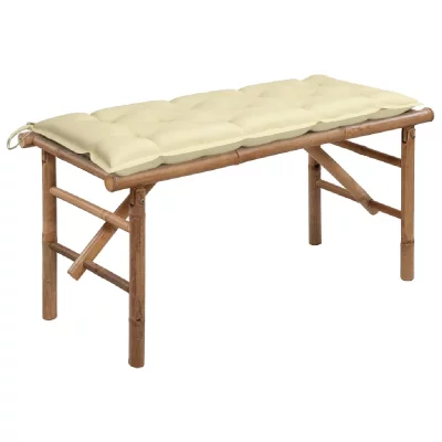 VIDAXL Banc de jardin pliable avec coussin 118 cm Bambou  Cr&egrave;me