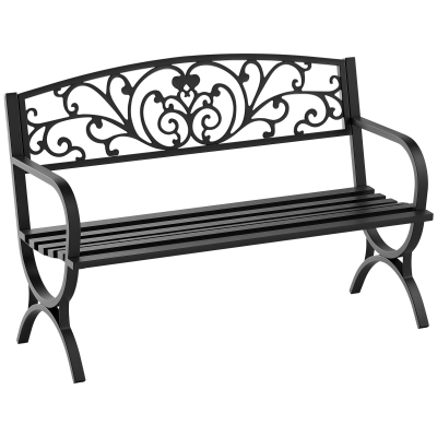 OUTSUNNY Banc de jardin terrasse en acier fonte noir 3 places