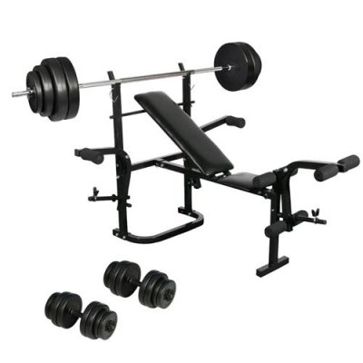 VIDAXL Banc de musculation complet avec Halt&egrave;re long et Set d&rsquo;halt&egrave;res