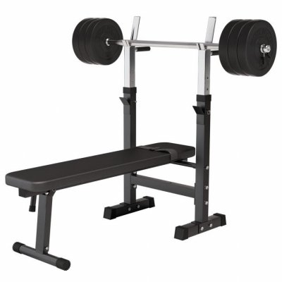 GORILLA SPORTS Banc de musculation GS006 + Set disques en plastiques et barre longue 37KG