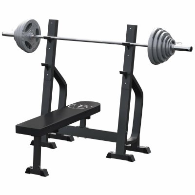 GORILLA SPORTS Banc de musculation renforc&eacute; avec support et set d'halt&egrave;re olympique 130 kg