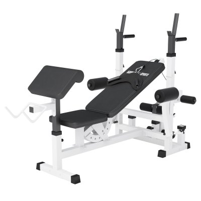 GORILLA SPORTS Banc de musculation universel avec supports d'halt&egrave;res - Blanc 