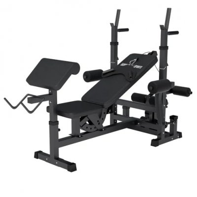 GORILLA SPORTS Banc de musculation universel avec supports d'halt&egrave;res - Noir 