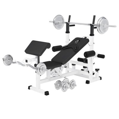 GORILLA SPORTS Banc de musculation universel GS005 + set d'halt&egrave;res chrom&eacute;s de 108 kg