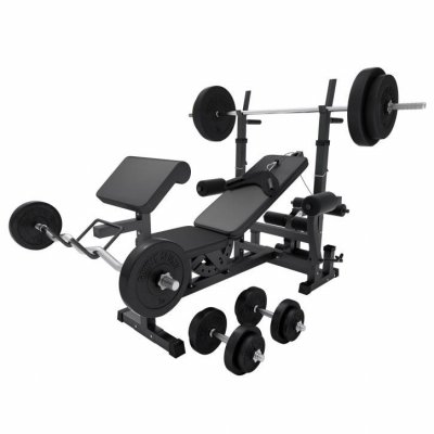 GORILLA SPORTS Banc de musculation universel noir gs005 avec supports et set d halteres 97 5 kg