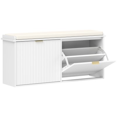 Banc Meuble &Agrave; Chaussures Design 2 En 1 - Porte - Blanc Dor&eacute;