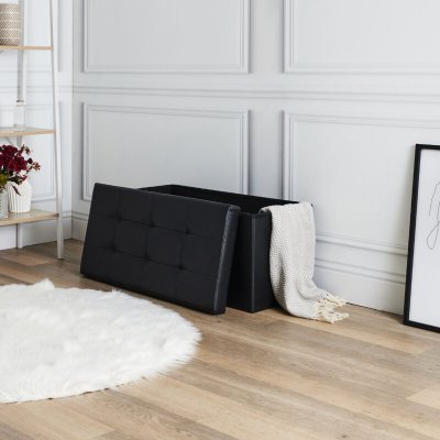THE HOME DECO FACTORY Banc/Pouf Coffre en PU Noir - 76,5x37,5x37,5 cm
