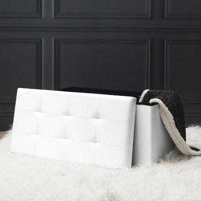 THE HOME DECO FACTORY Banc/Pouf Coffre pliable en PU Blanc 76.5x37.5x37.5 cm