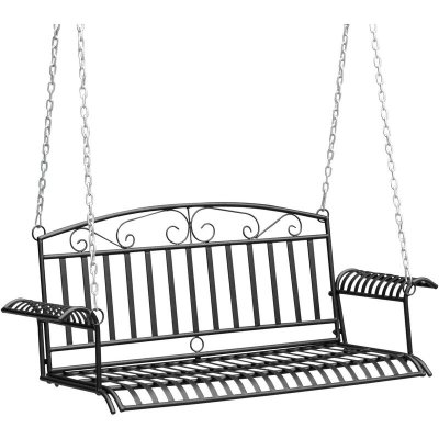 OUTSUNNY Banc suspendu 2 places balancelle de jardin en m&eacute;tal dim. 137L x 58l x 52H cm noir