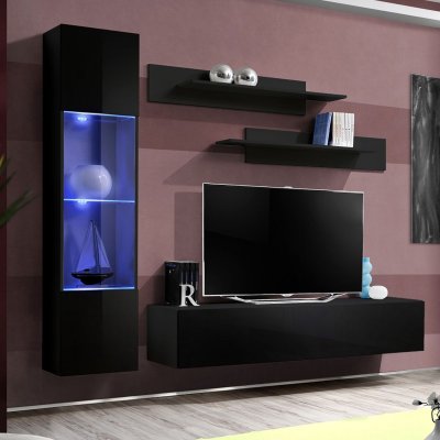 PARIS PRIX Banc TV avec LED - 4 &eacute;l&eacute;ments - Noir et Blanc
