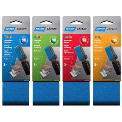 NORTON Bande abrasive - blue tech - lot de 2 - grain 80 - 75x533 mm